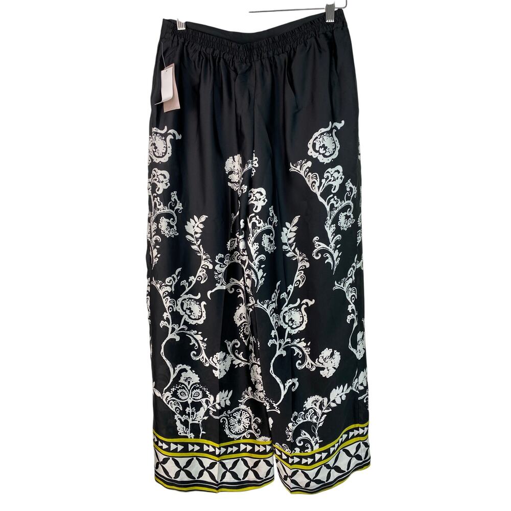 NWT Philosophy Women's M Black White Sprawling Vines Wide Leg‎ Pants $68 *